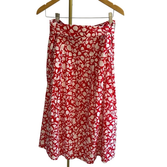 Talbots Bright red and white floral pleated cotton midi skirt. Size 12. EUC - Picture 6 of 11